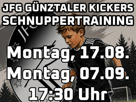 Schnuppertraining bei der JFG - Montag, 17.08. & Montag, 07.09. - jeweils 17:30 Uhr in Wiesenbach